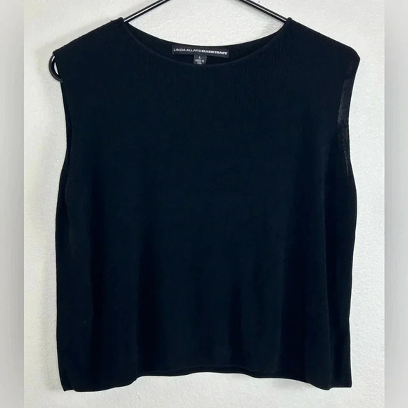 Linda Allard Ellen Tracy Black Fine Rib Sleeveless Top Cropped Womens Size Large - Picture 2 of 6